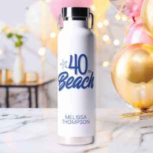 Trendy Hand Drawn Doodle 40 Is A Beach Birthday Water Bottle
