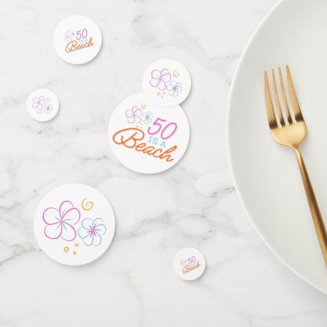  Trendy Hand Drawn Doodle 50th Beach Birthday  Confetti (Group)