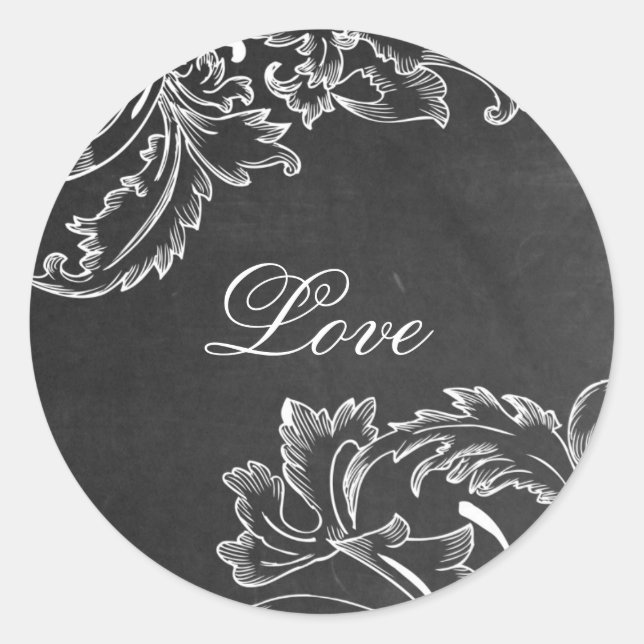 trendy hand drawn floral black board chalk effects classic round sticker (Front)