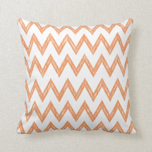 Trendy Hand Drawn Orange and White Chevron Zigzags Cushion