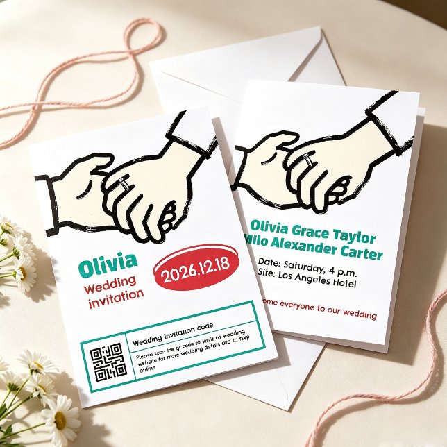 trendy hand-drawn sketch holding-hands wedding invitation (Creator Uploaded)