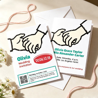trendy hand-drawn sketch holding-hands wedding invitation