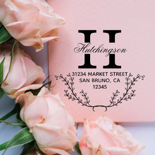 Trendy Hand-drawn Wreath Return Address Rubber Stamp