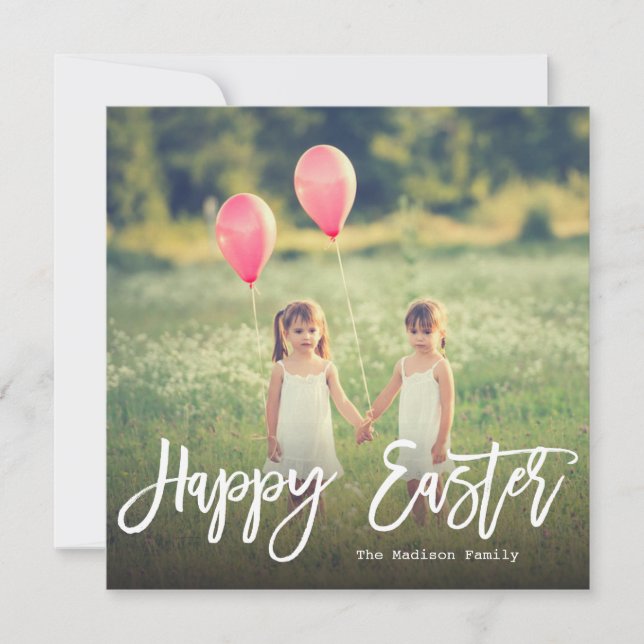Trendy Hand Lettered Script | Easter Photo Holiday Card (Front)
