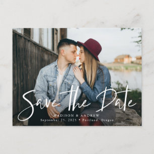 Trendy Hand-Lettered Script Photo Save the Date Announcement Postcard