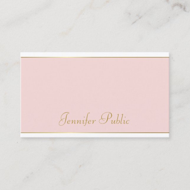 Trendy Hand Script Blush Pink Gold Template Modern Business Card (Front)