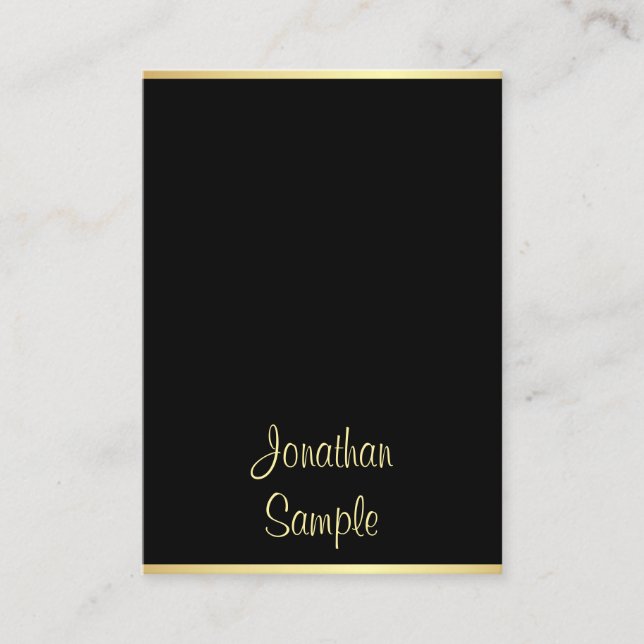 Trendy Hand Script Name Black Gold Modern Template Business Card (Front)