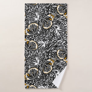 Trendy hand sketch butterflies flying blending wit bath towel
