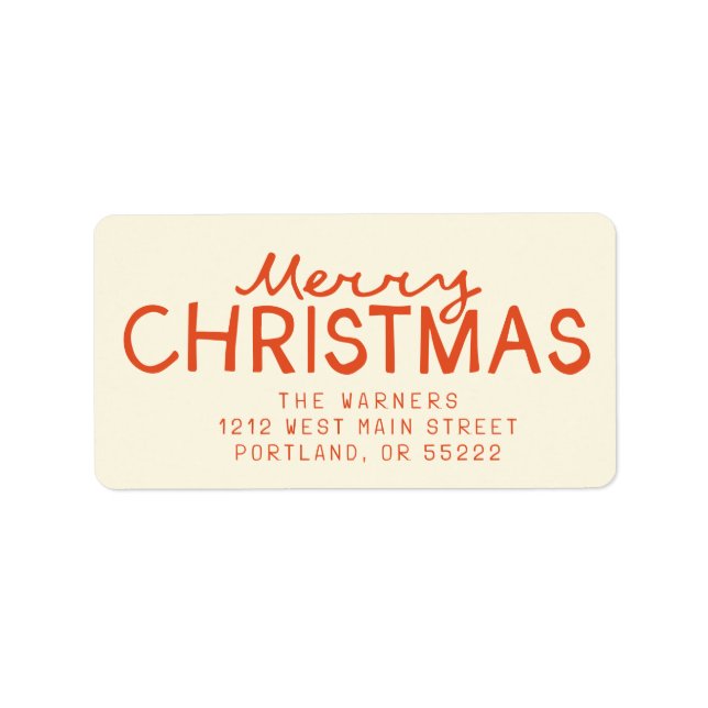 Trendy Hand-written Merry Christmas text Label (Front)