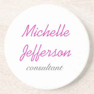 Trendy Handwriting Pink White Clean Coaster
