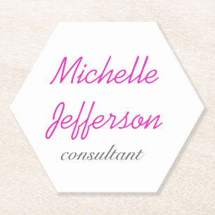 Trendy Handwriting Pink White Clean Paper Coaster