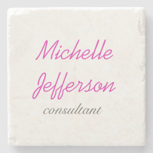 Trendy Handwriting Pink White Clean Stone Coaster