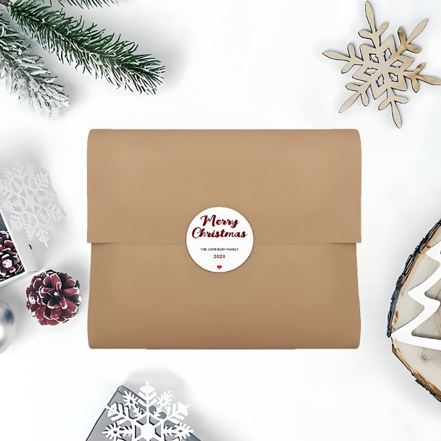 Trendy Handwritten Merry Christmas  Classic Round Sticker (Trendy Handwritten Merry Christmas Classic Round Sticker)