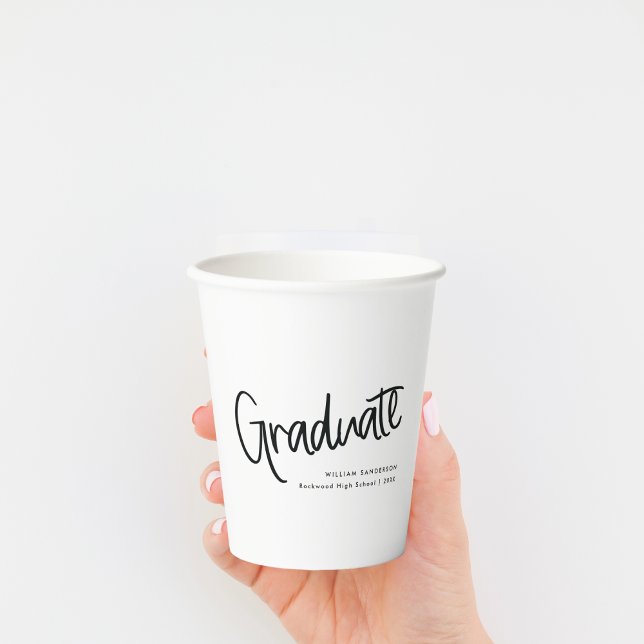 Trendy Handwritten Script Black & White Graduation Paper Cups (Creator Uploaded)