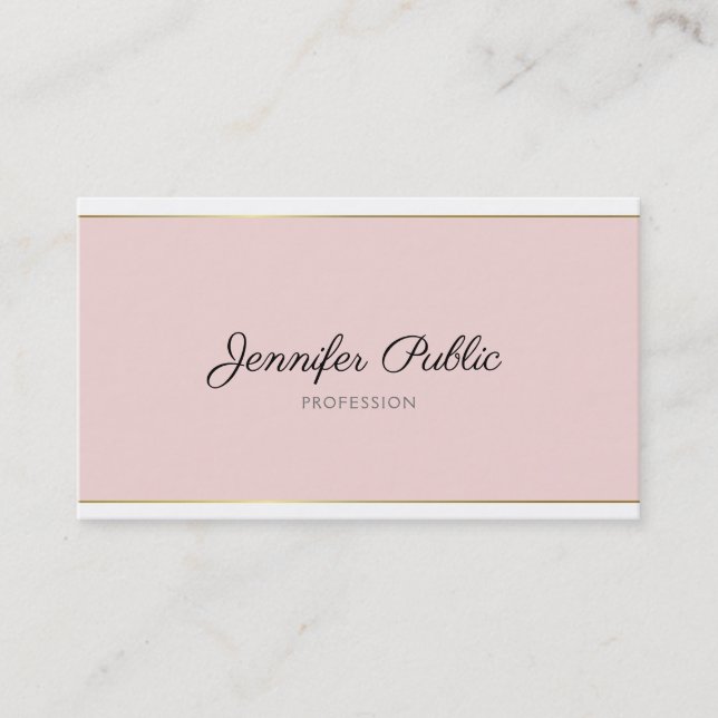 Trendy Handwritten Script Blush Pink Gold Plain Business Card (Front)