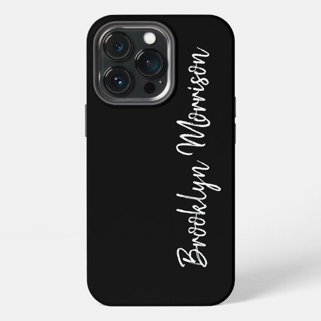 Trendy handwritten script name monogram black iPhone case (Back)