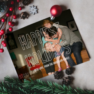 Trendy Happiest Holidays Overlay Photo Flat Card