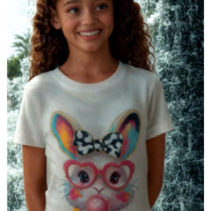 Trendy Happy Easter Bunny with Glasses, Bow T-Shirt