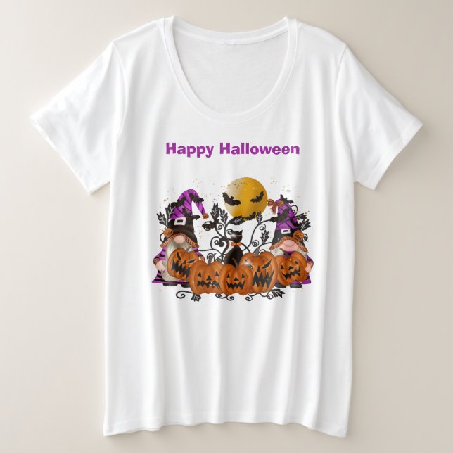 Trendy Happy Halloween Gnome Plus Size T-Shirt (Design Front)