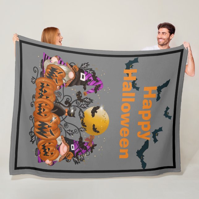 Trendy Happy Halloween Grey Gnome Fleece Blanket (In Situ)