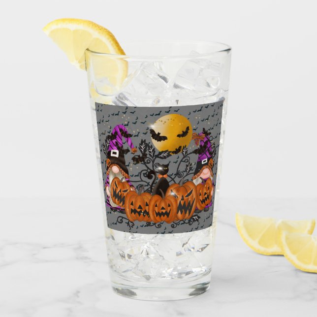 Trendy Happy Halloween Grey Gnome Glass (Front Ice)