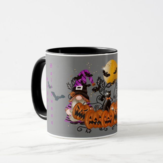 Trendy Happy Halloween Grey Gnome Mug (Front Left)