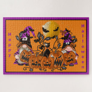 Trendy Happy Halloween Orange Gnome Jigsaw Puzzle
