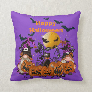 Trendy Happy Halloween Purple Gnome Cotton 16"X16 Cushion
