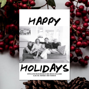Trendy Happy Holidays Photo Card Black