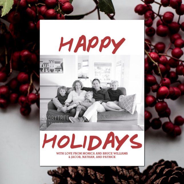 Trendy Happy Holidays Photo Card | Burgundy (Burgundy Trendy Happy Holidays Photo Card)