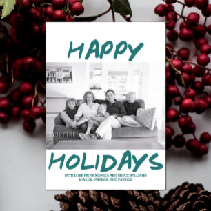 Trendy Happy Holidays Photo Card Teal