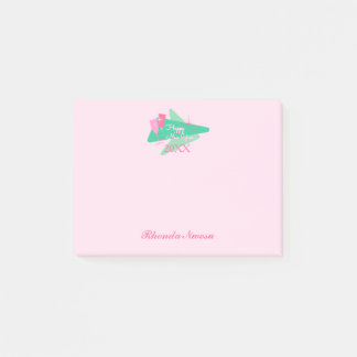 Trendy Happy New Year Pink and Green Post-it Notes