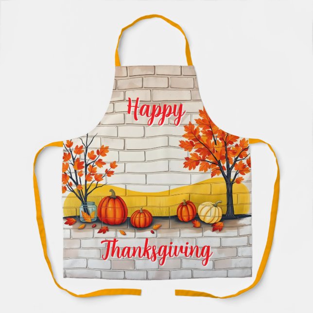 Trendy Happy Thanksgiving Beautiful Fall Apron (Front)