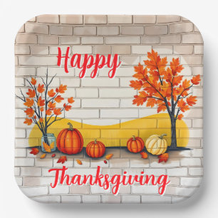 Trendy Happy Thanksgiving Beautiful Fall Paper Plate