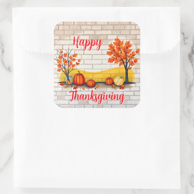 Trendy Happy Thanksgiving Beautiful Fall Square Sticker (Bag)