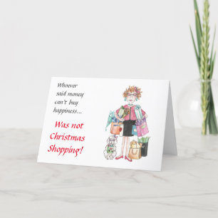 Trendy Happy Woman Caricature, Knows Where to Shop Holiday Card