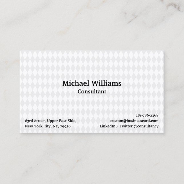 Trendy Harlequin Pattern White Geometric Modern Business Card (Front)