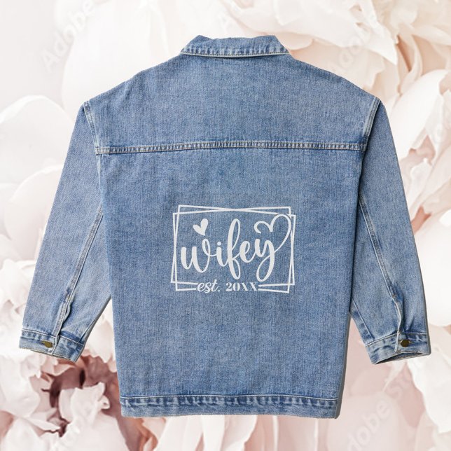 Trendy Heart Calligraphy Wifey Bride Wedding  Denim Jacket (Creator Uploaded)
