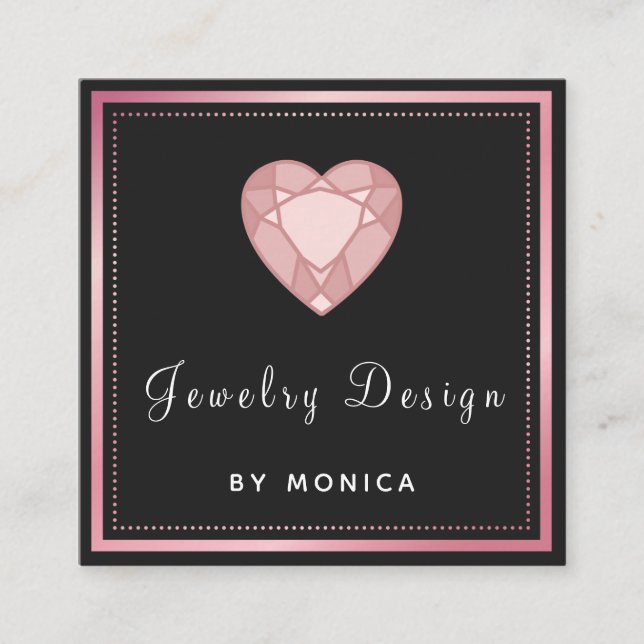 Trendy Heart Gemstone Jewellery Designer Rose Gold Square Business Card (Front)