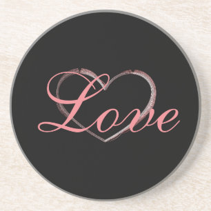 Trendy Heart Grey Calligraphy Love Wedding Coaster