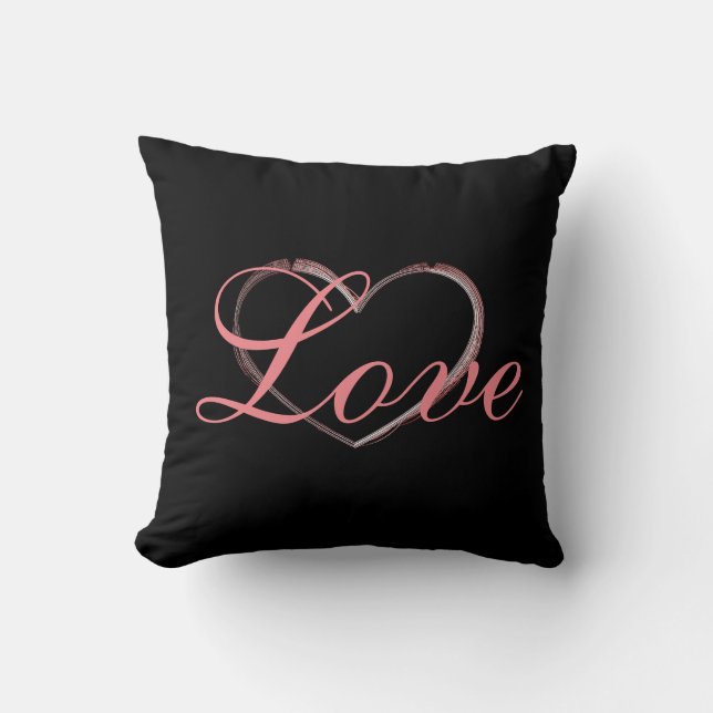 Trendy Heart Grey Calligraphy Love Wedding Cushion (Front)