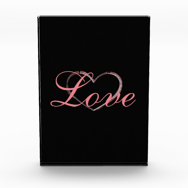 Trendy Heart Grey Calligraphy Love Wedding Photo Block (Front)