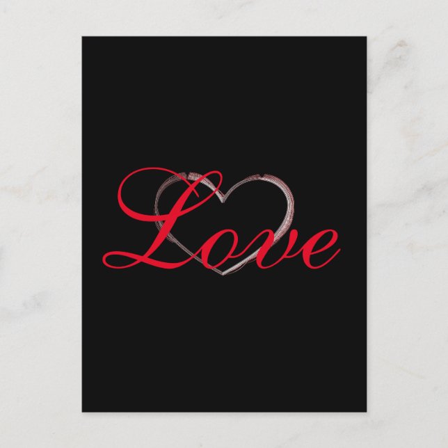 Trendy Heart Grey Calligraphy Love Wedding Postcard (Front)