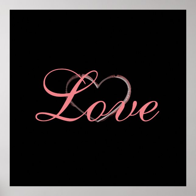 Trendy Heart Grey Calligraphy Love Wedding Poster (Front)