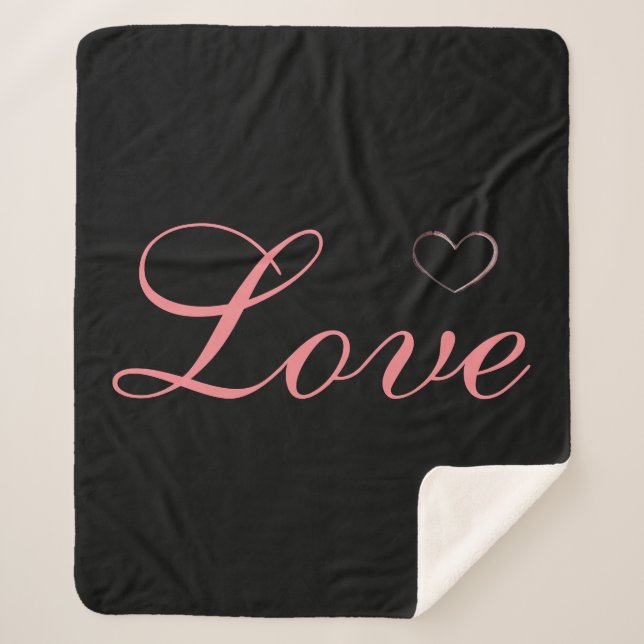 Trendy Heart Grey Calligraphy Love Wedding Sherpa Blanket (Front)