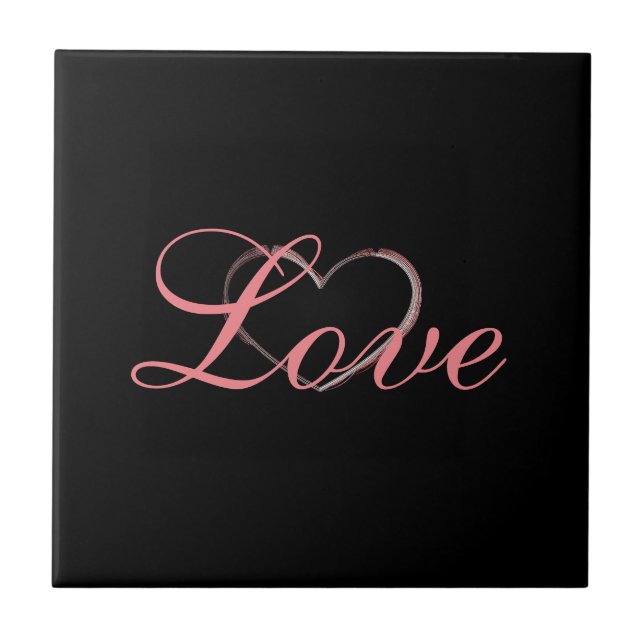 Trendy Heart Grey Calligraphy Love Wedding Tile (Front)