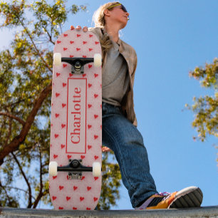 Trendy Heart Pattern Red Personalise Skateboard