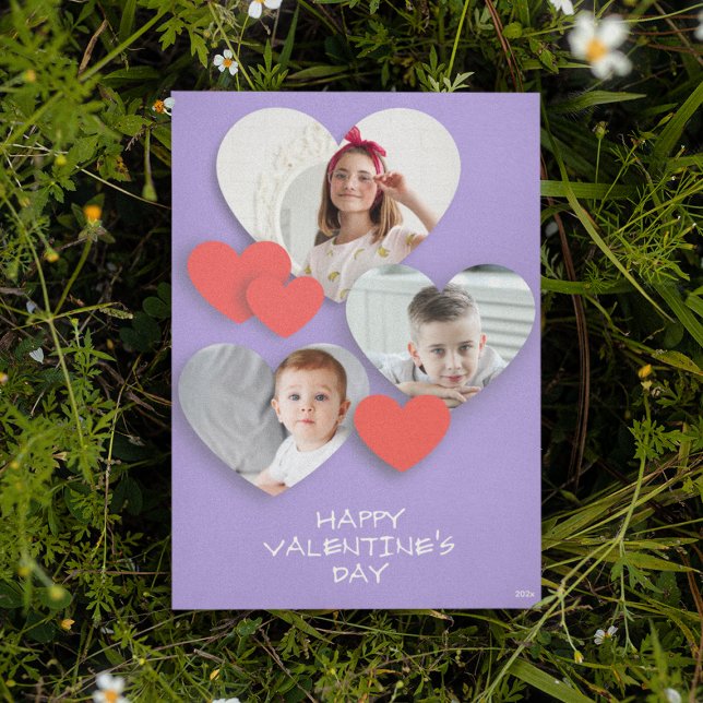 Trendy Heart Photo Collage Lavender Greeting Card (Creator Uploaded)