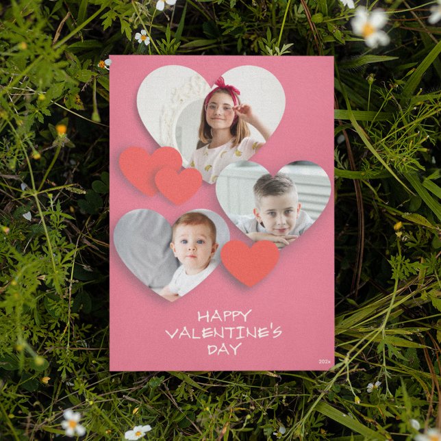 Trendy Heart Photo Collage Pink Greeting Card (Creator Uploaded)