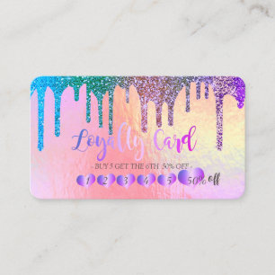 Trendy Hearts Rainbow Glitter Drips Holographic  Loyalty Card